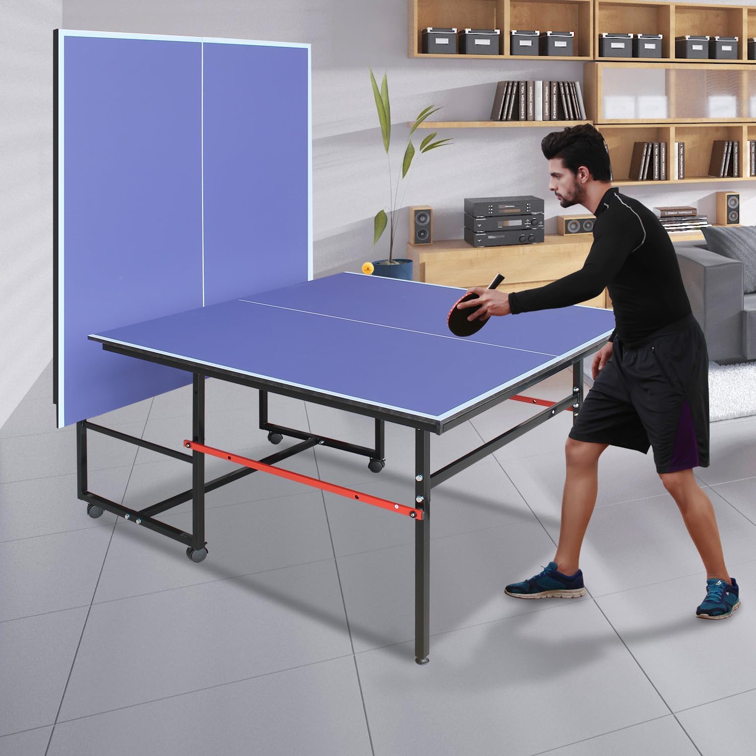 8 ft Portable Ping Pong Table， - Table Tennis Olympics ulasan dan harga